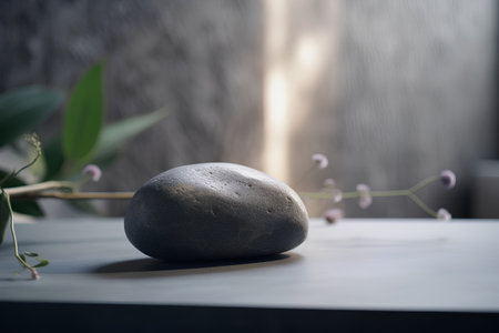 Spa still life with stones and orchid flowers on dark backgroundの素材