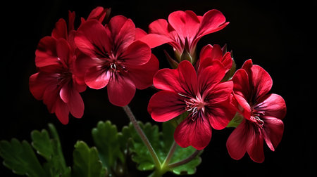 Geranium Pelargonium Flowers on Black Background. Closeup.の素材