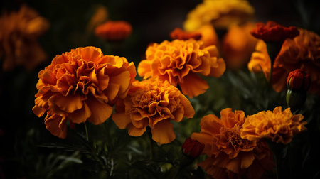 Beautiful marigold flowers in the garden. Selective focus.の素材