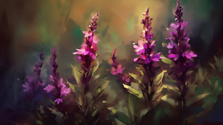 Violet wildflowers in the meadow. Digital painting.の素材