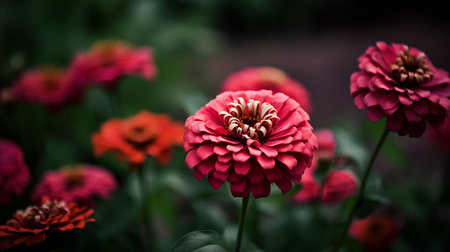 Zinnia flower blooming in the garden. Selective focus.の素材