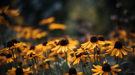 Rudbeckia flowers in the meadow at sunset, macroの素材