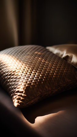 Close up of brown pillows on the bed. Selective focus.の素材