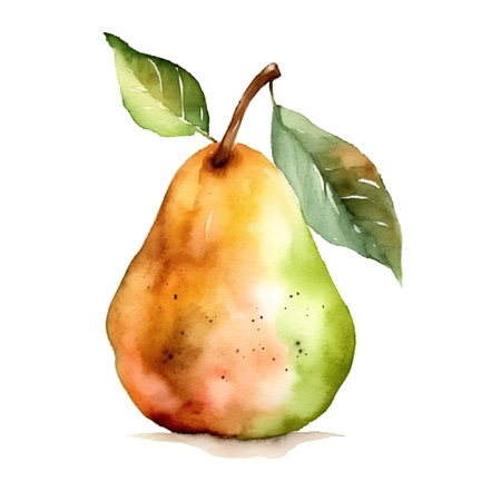 Watercolor pear isolated on white background. Hand-drawn illustration.の素材