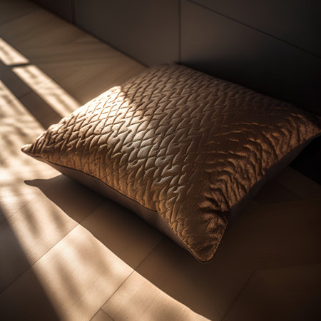 Pillow on the floor in the morning light. 3d renderingの素材