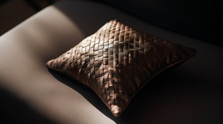 close up of a brown pillow on a sofa in a hotel roomの素材