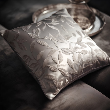 Close up of a decorative pillow on a sofa. Selective focus.の素材