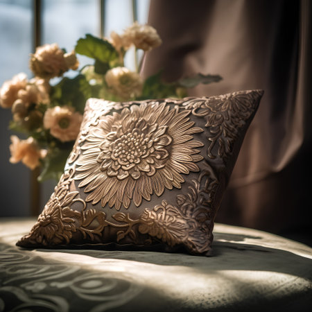 Beautiful pillow on the bed in the bedroom. Selective focus.の素材