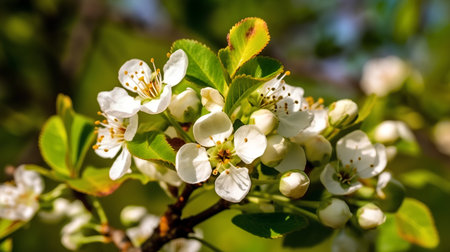 Blossoming branch of apple tree in the garden. Spring backgroundの素材