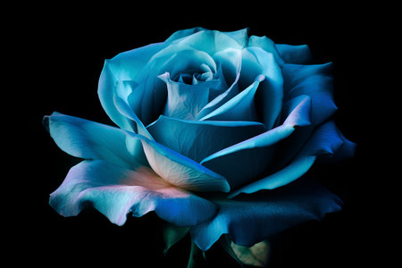 Beautiful blue rose on a black background. Close-up.の素材