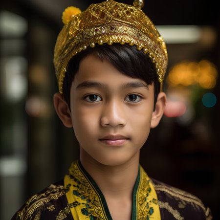 Portrait of a young asian boy wearing traditional thai costumeの素材