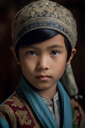 Portrait of a little asian girl in a traditional costume.の素材