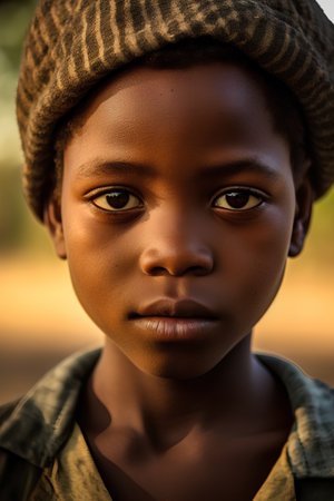 Portrait of a beautiful little african girl in a hat.の素材