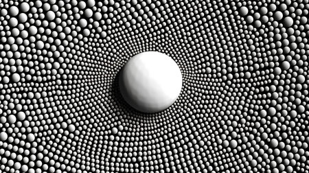 3d rendering of a sphere in a tunnel made of white spheresの素材