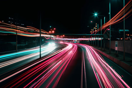 traffic in the city at night. long exposure with motion blurの素材