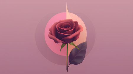 Beautiful red rose on a pink background with a shadow. Vector illustrationの素材