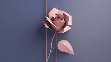 Origami rose on a blue background. 3d rendering, 3d illustration.の素材
