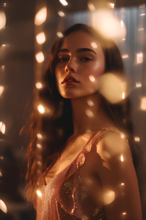 Portrait of beautiful young woman with sparkles on her face.の素材