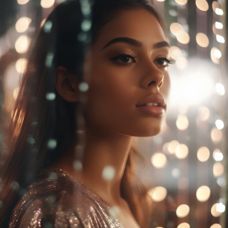 Portrait of a beautiful asian woman in a shiny dress.の素材