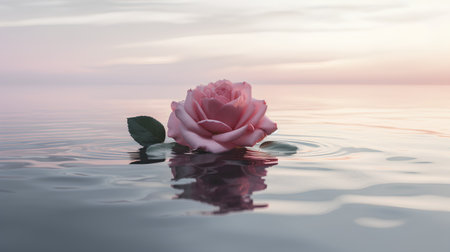 Beautiful pink rose on the background of the sea. 3d renderingの素材
