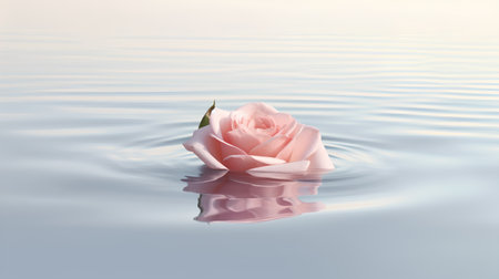 Beautiful pink rose on water surface with reflection. Nature background.の素材