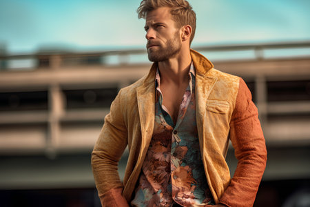 Portrait of a handsome man in a stylish jacket. Men's beauty, fashion.の素材