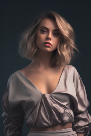 Portrait of a beautiful young woman with blond hair. Studio shot.の素材