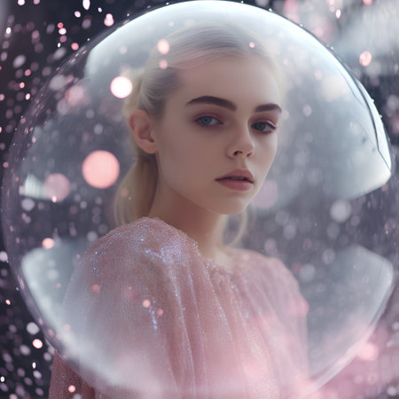Beautiful young woman in a crystal ball. Beauty, fashion.の素材
