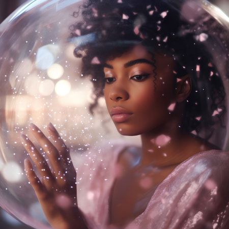 Beautiful african american woman in a crystal ball. Beauty, fashion.の素材