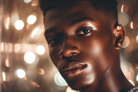 Portrait of a handsome african american man on a bokeh background.の素材