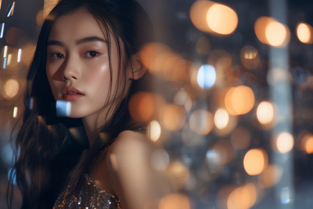 Portrait of a beautiful young asian woman in evening dress.の素材