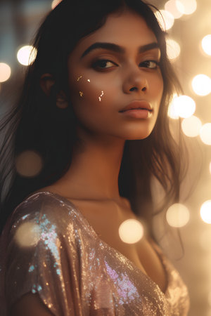 fashion outdoor photo of beautiful sensual woman with dark hair in elegant dressの素材