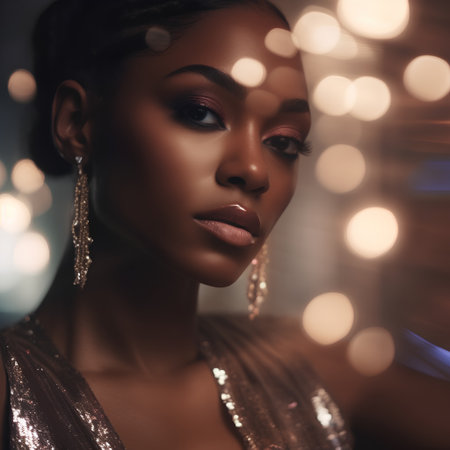 Fashion portrait of young beautiful african american woman in evening dressの素材