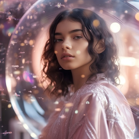Portrait of a beautiful girl in a transparent ball. Beauty, fashion.の素材