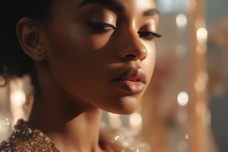 Beauty portrait of african american woman with perfect skin and make upの素材