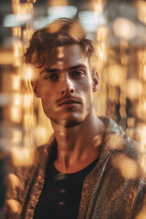 Portrait of a handsome young man in a stylish jacket. Men's beauty, fashion.の素材