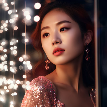 Beautiful young asian woman in evening dress with evening make-upの素材