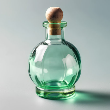 Glass bottle with cork on a gray background. 3d renderingの素材