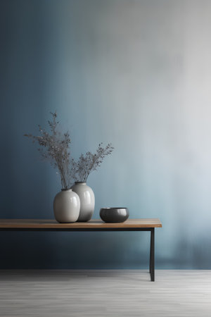 Interior design with vase on the wooden shelf. 3d renderの素材