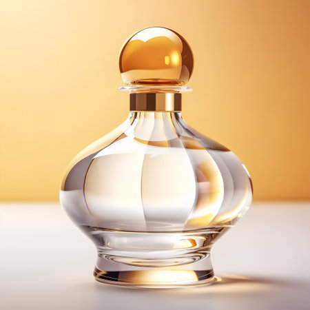 Perfume bottle isolated on yellow background. 3d illustration.の素材