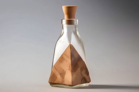 Message in a bottle with a cork stopper on a gray backgroundの素材