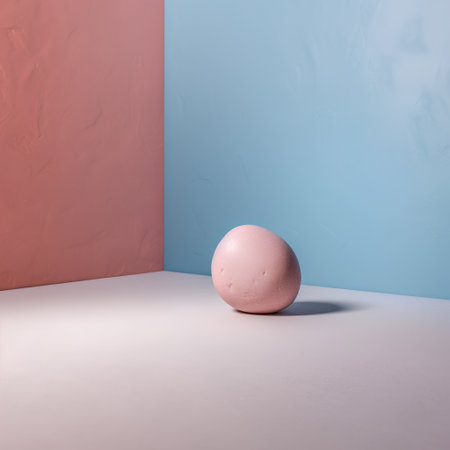 Minimal still life with a pink egg on a blue and pink backgroundの素材