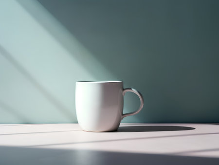 Coffee cup with shadow on wall. 3D rendering.の素材
