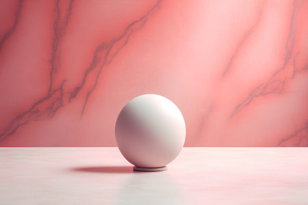 White egg on pink marble background. Minimalistic design. 3D renderの素材