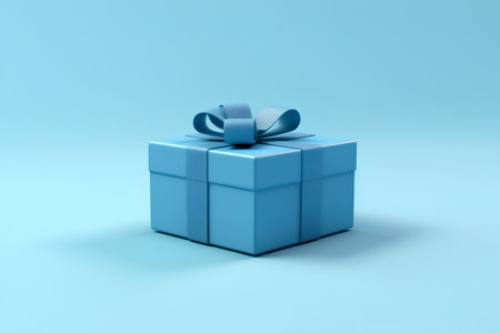 Blue gift box with bow on blue background. 3D rendering.の素材