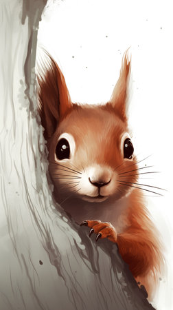 Squirrel looking out from a hole in the wall. Vector illustration.の素材