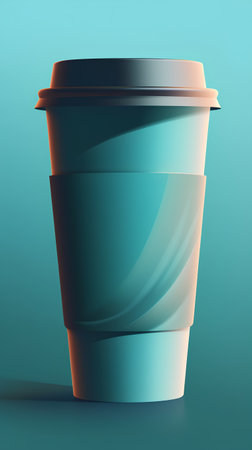 Disposable coffee cup on blue background. 3d illustration.の素材
