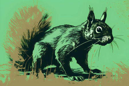 Squirrel. Vector illustration of a wild animal on a green background.の素材