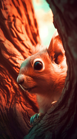Squirrel in the tree. Portrait of a red squirrel.の素材
