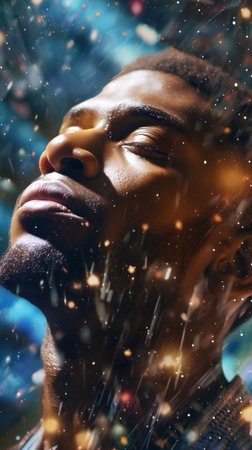 Portrait of a young african american man with closed eyes.の素材